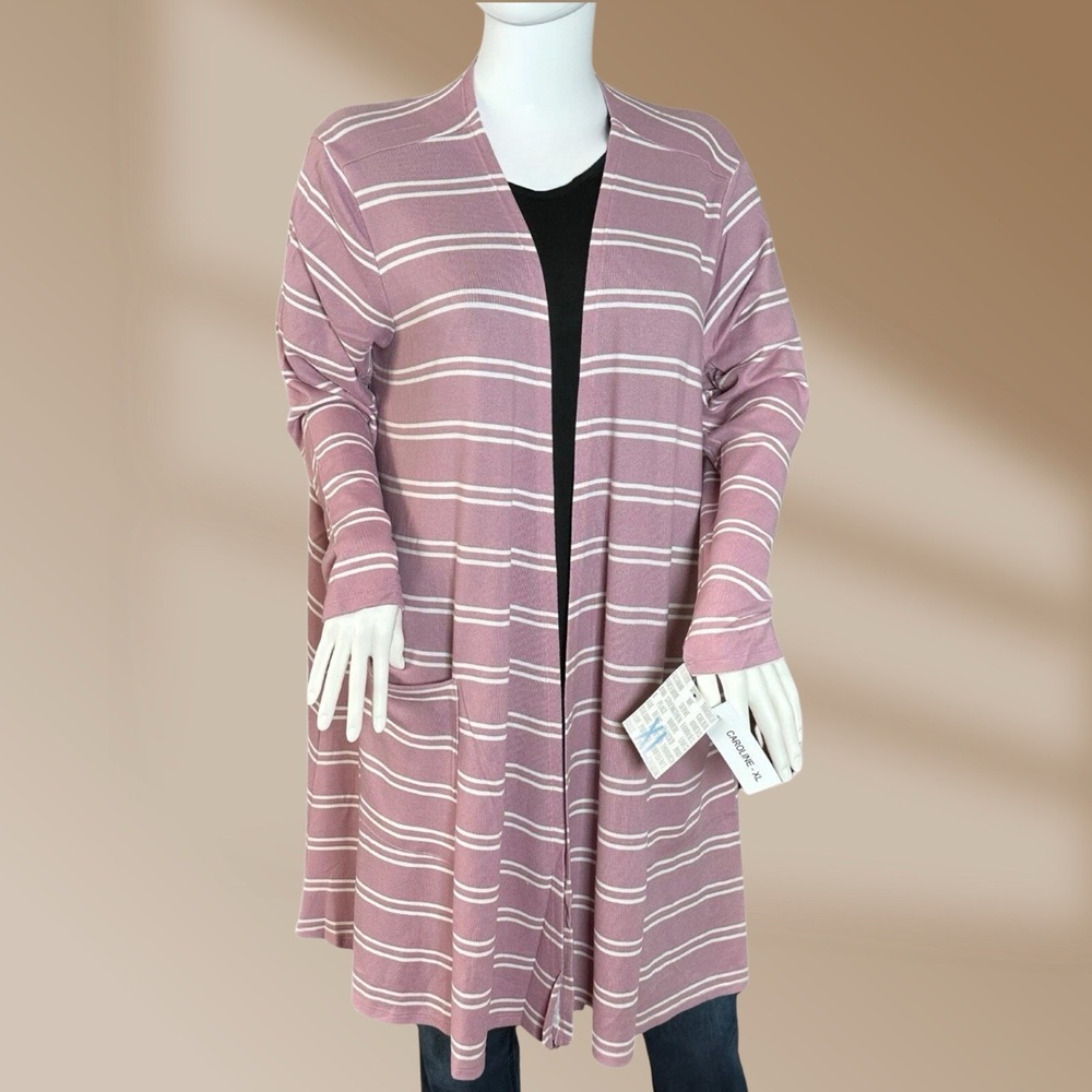 Lularoe Caroline Blush and White Striped Cardigan Sweater XL NWT!